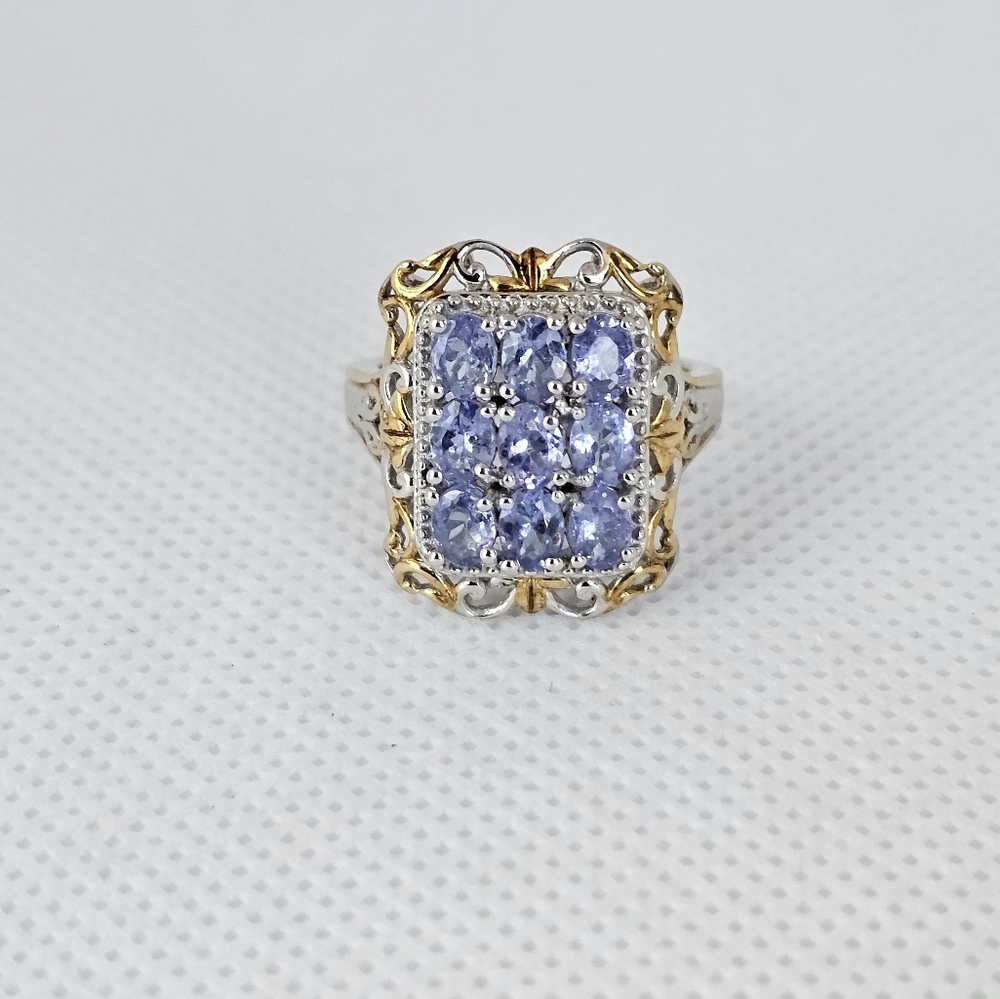 Genuine Tanzanite Ring in 18K YG and Platinum Over Sterling Silver Size 5!